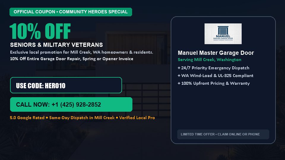 Manuel Master Garage Door 10% OFF Seniors & Military Veterans in Mill Creek, WA